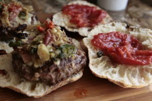 The beauty of this was that I placed this can of tomatoes in the fridge. The tomatoes were cool and that was really nice with the hot bun and burger.