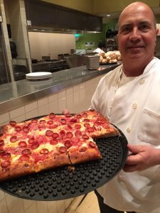 John Arena with his Pepperoni Sicilian Pizza (hey, guess who ate the missing slice? Yumm...).