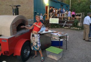 Owner Melissa, and her mobile oven!