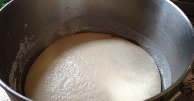 dough in silver bowl