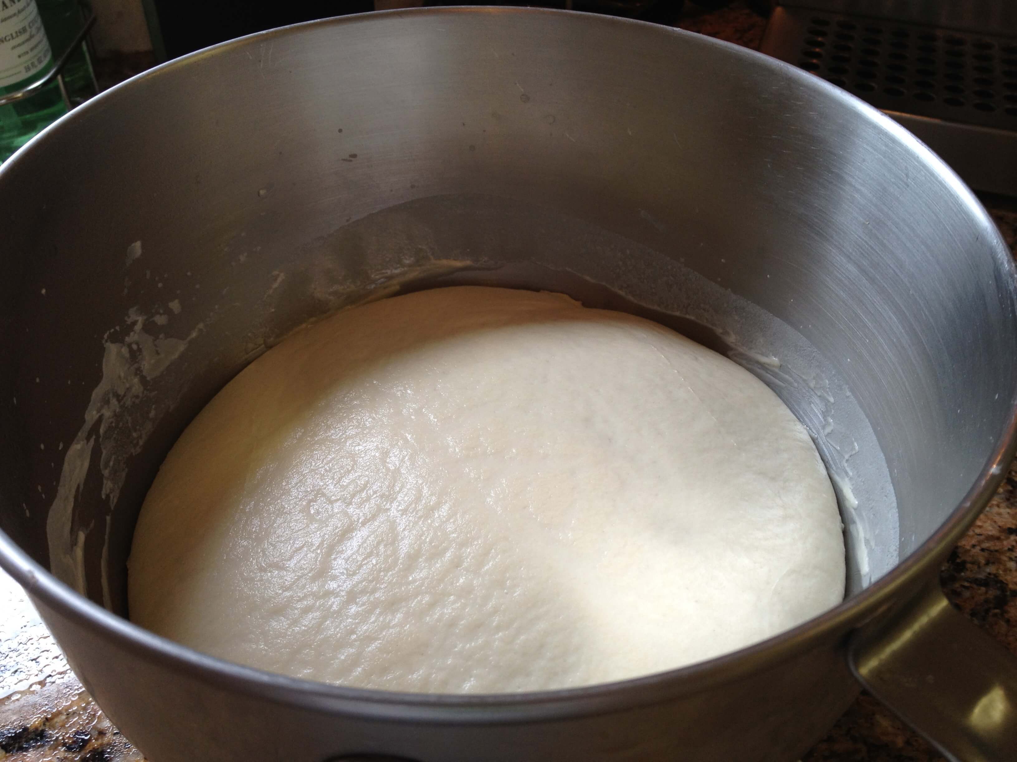 dough in silver bowl