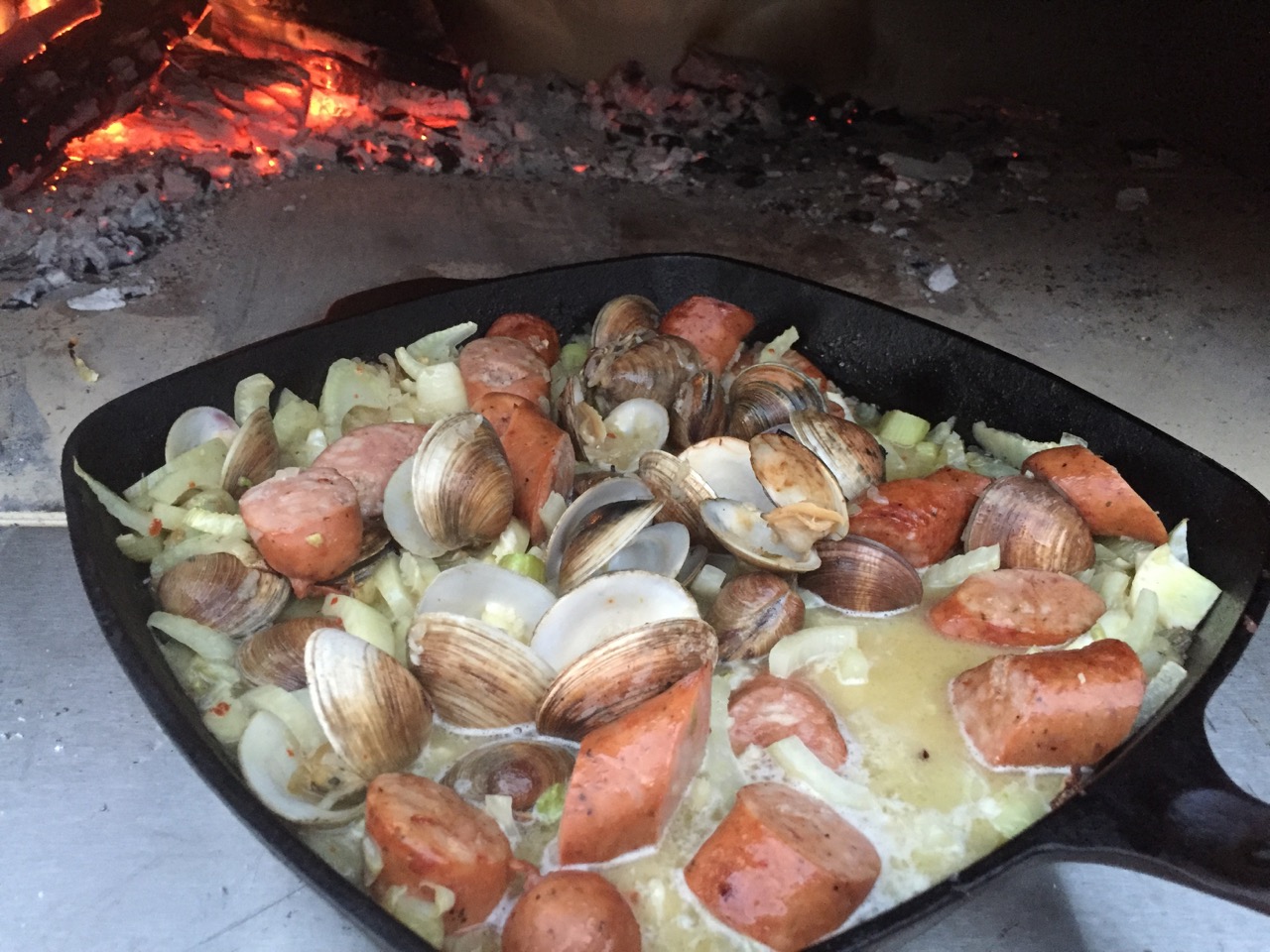 clams and sausage fennel broth wood fired recipe