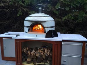 custom tiled Napolino wood oven outside