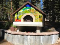 Fused glass tiles on custom pizza oven