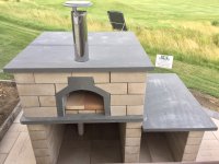 New Casa90 Pizza Oven Build with Cream--Colored Cinder Block Exterior with Grey Concrete Hearth, Top, and Attached Prep Table