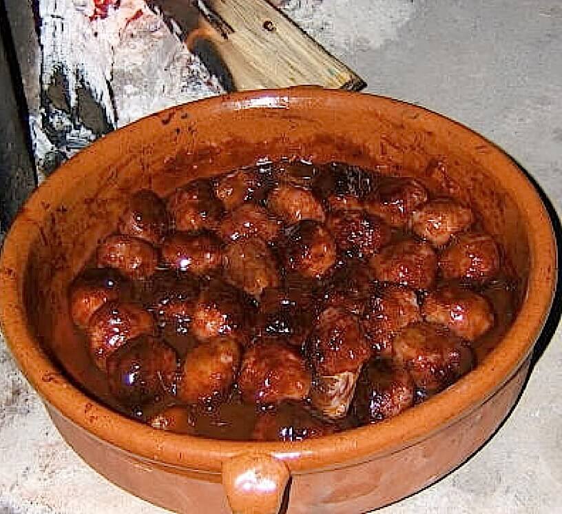 Terracotta pot of Albondigas (Spanish Meatballs)