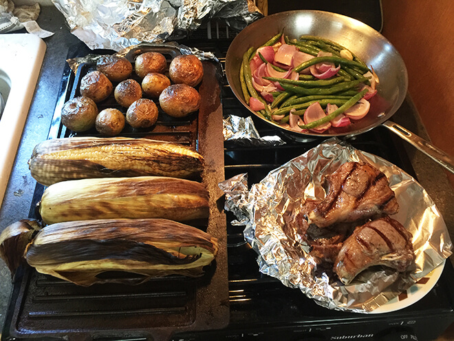 Grilled Corn on the cob - Potatoes - Green Beans - Lamb Chops