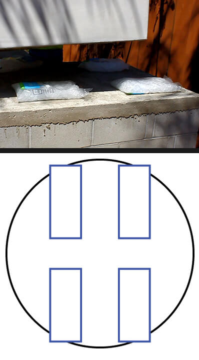 Combo picture - 4 ice bags on counter and diagram