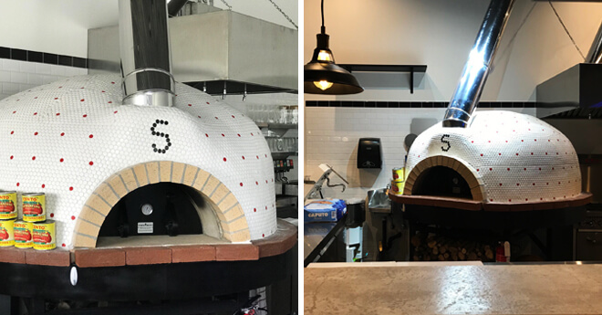 Bi-Pic of Tiled White Modena pizza Oven