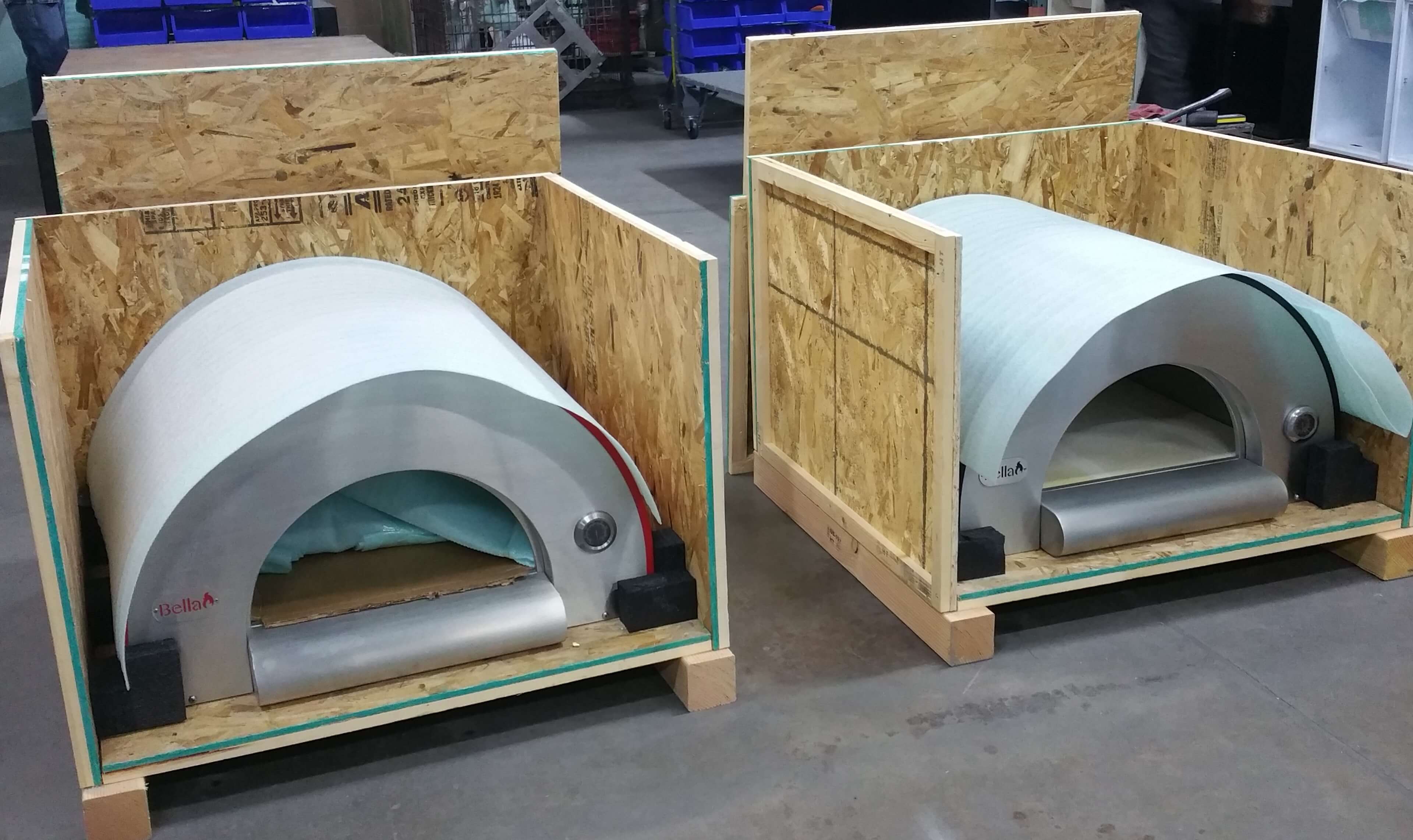 Two Bella Pizza Ovens in Open Crates