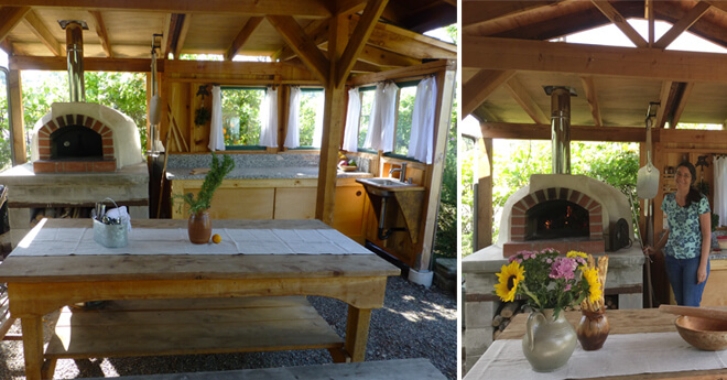 Pizza oven in outdoor kitchen