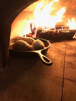 Skillet in a wood fired oven 