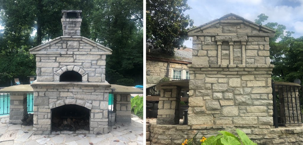 Front and back views of stone pizza oven