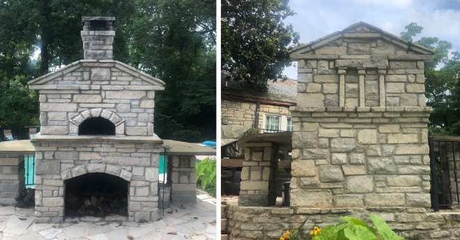 Front and back views of stone pizza oven