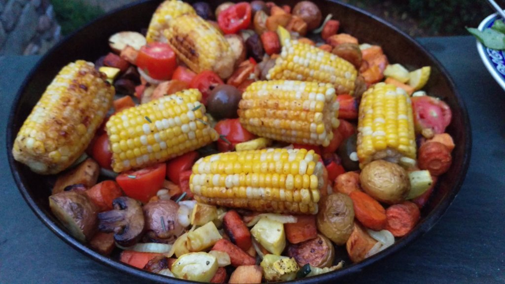 Miscellaneous roasted vegetables-cast iron pan