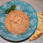 Roasted Eggplant Dip-blue bowl-pita bread