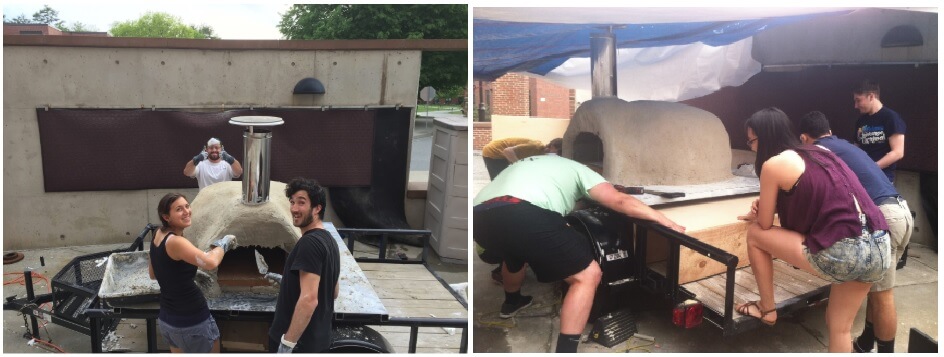 students working on oven and trailer