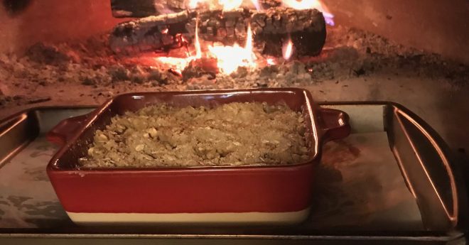 Red dish in wood fired oven