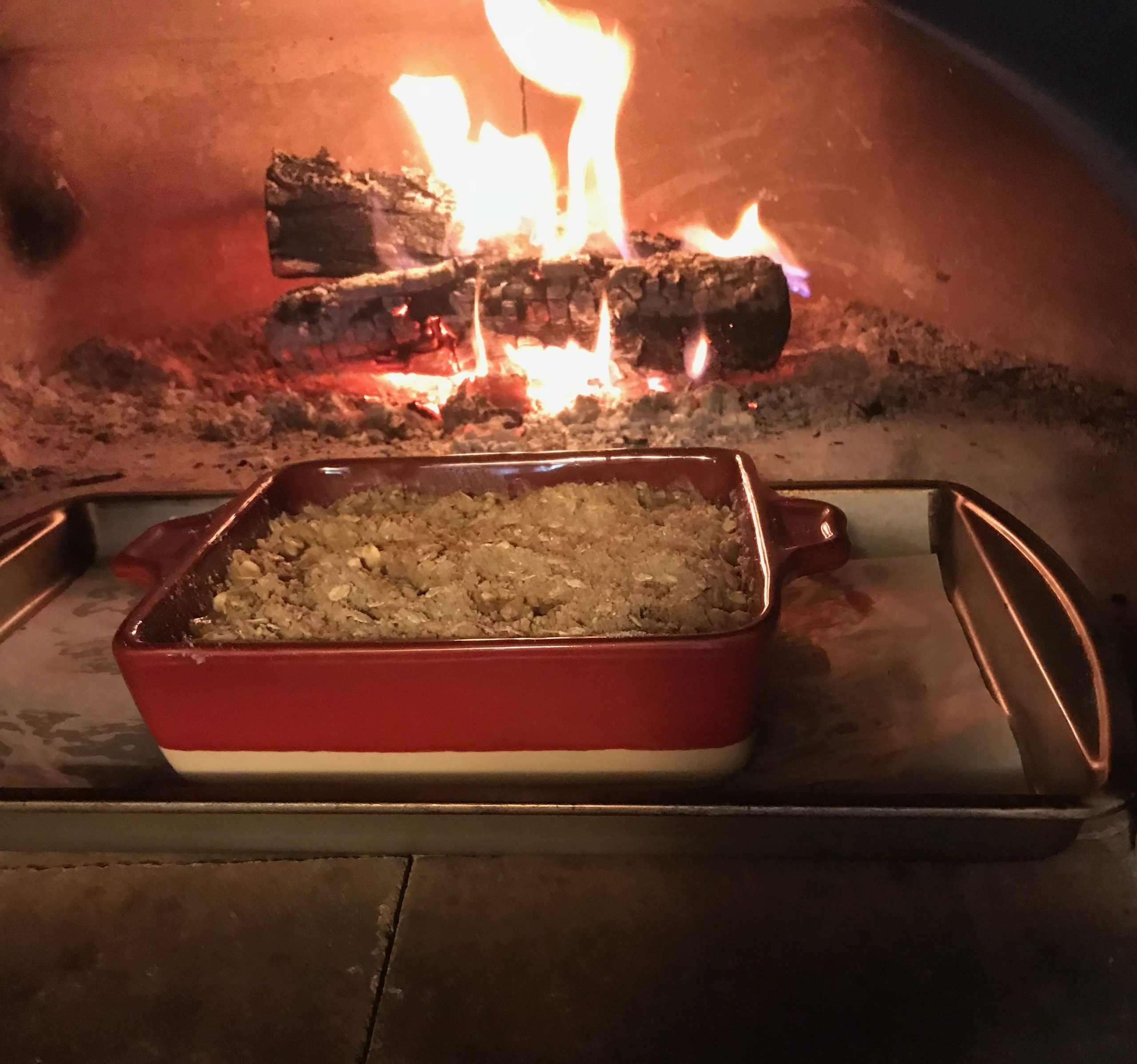 Red dish in wood fired oven