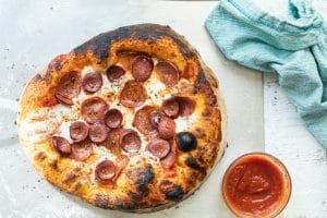 Sausage Pizza-side of tomato sauce