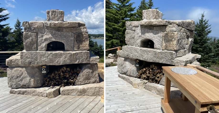 bi-pic of rough granite stone oven