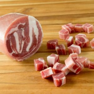 Rolled and diced pancetta