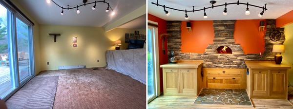 Empty Dining Room - Built in Pizza Oven with Orange Wall