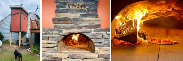 Close Up of Pizza Oven and Sign - Wood Buring in Oven and Pizza Baking 