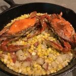 cast iron pan-crabs-hash