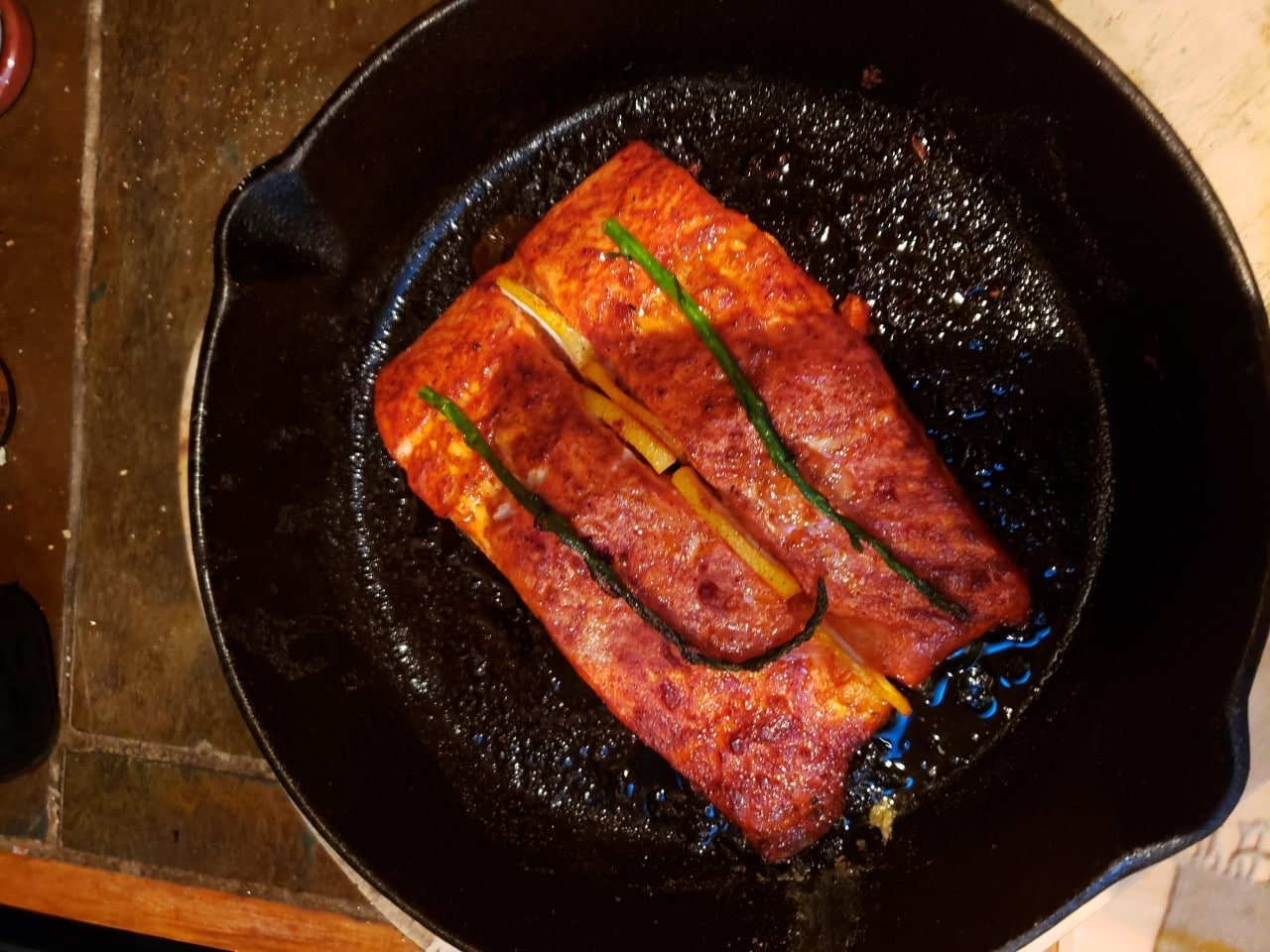 Cooked Salmon-Cast Iron Skillet