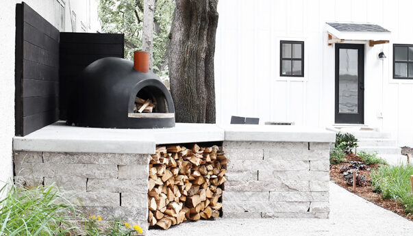 Pizza Oven Made of Brick, Cement and Tile Being Prepped for Baki