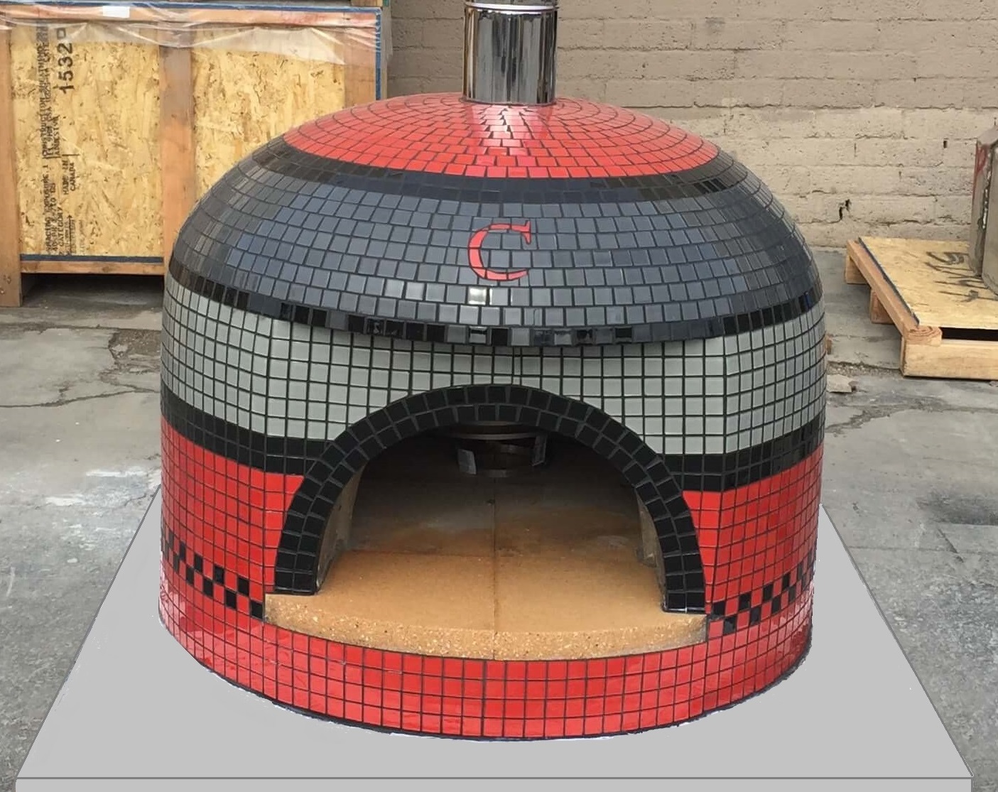 Tiled Cement Outdoor Pizza Oven / Clay Wood Fired Pizza Ovens with White  Penny / Circle Mosaic Tiles - OP81