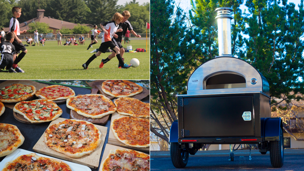 Kids playing soccer-pizza buffet-serata trailer