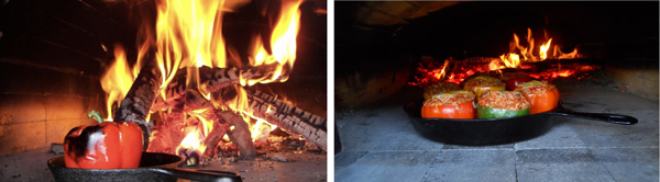 peppers in cast iron pan-fire