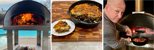 steel pizza oven-shepherds pie on cutting board