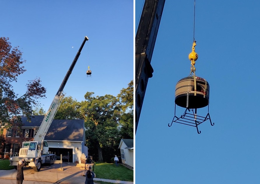 Pizza Oven Being lifted by a crane