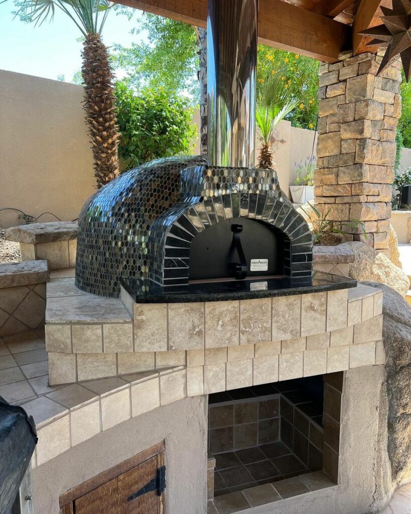 Dark Tiled Pizza Oven - Front