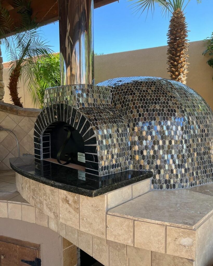 Dark Tiled Pizza Oven - Side