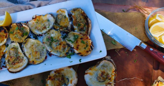 Grilled oysters on the half shell